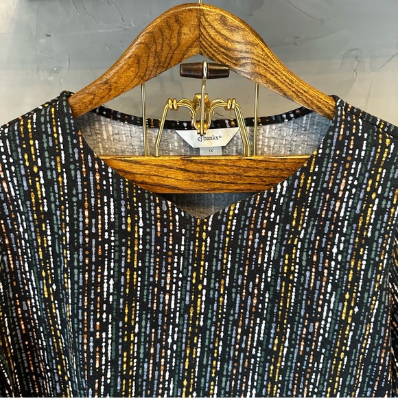 Christopher & Banks Black‎ and Gold Striped Blouse - Picture 2 of 10